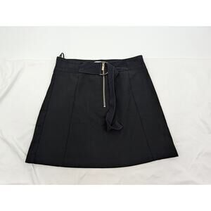 Mango Black Skirt Attached Belt Size 6 Front Zip Preppy Neutral Basic Staple